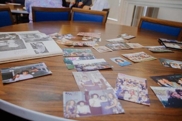 a table full of photos